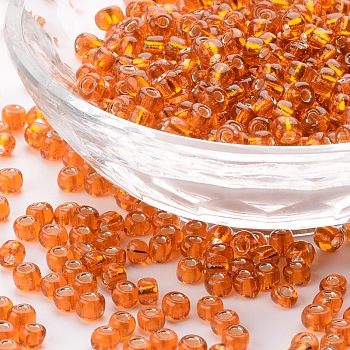(Repacking Service Available) 6/0 Glass Seed Beads, Silver Lined Round Hole, Round, Dark OranGoe, 4mm, Hole: 1.5mm, about 12G/bag