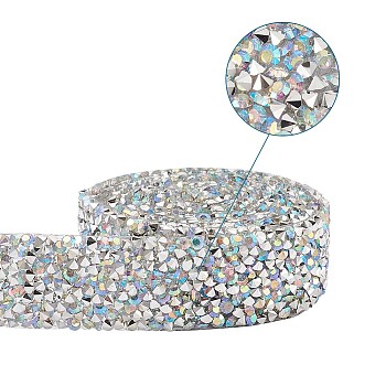 Glitter Resin Hotfix Rhinestone(Hot Melt Adhesive On The Back), Rhinestone Trimming, Costume Accessories, Clear AB, 40mm, about 0.91m/yard