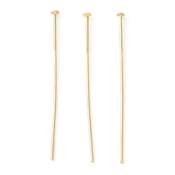 Brass Flat Head Pins, Real 18K Gold Plated, 35.5x0.6mm, Head: 2mm