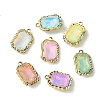 UV Plating Alloy with Mixed Color Glass Rhinestone Pendants, Rectangle, Golden, 21x14x6.5mm, Hole: 2mm