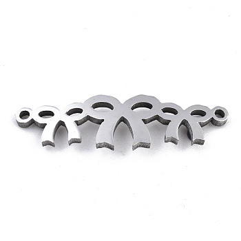 304 Stainless Steel 2-Loop Link Pendants, Laser Cut, Bowknot, Stainless Steel Color, 9x30x1.5mm, Hole: 1mm