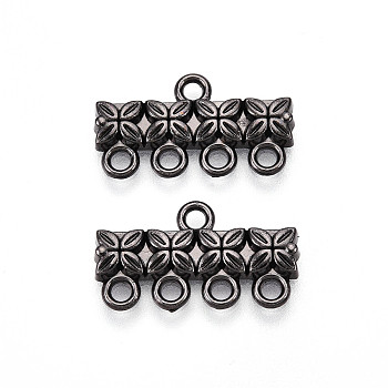 Alloy Chandelier Component Links, Rectangle with Flower Connector, Gunmetal, 11x20x2.5mm, Hole: 1.8mm, about 740pcs/1000g