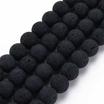 Synthetic Lava Rock Beads Strands, Dyed, Round, Black, 10mm, Hole: 1mm, about 38pcs/strand, 15.16 inch(38.5cm)