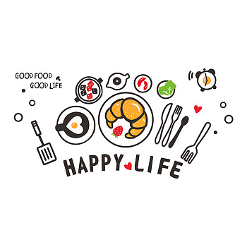 3D Catering Theme Acrylic Self-adhesion Mirror Wall Stickers, with Word HAPPY LIFE & GOOD FOOD COOD LIFE, for Home Wall Decorations, Red, 60~425x58~824x0.8mm, 8pcs/set