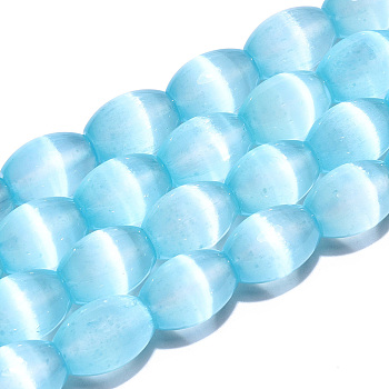 Dyed Natural Selenite Beads Strands, Barrel, Deep Sky Blue, 14~14.5x10mm, Hole: 0.9mm, about 28pcs/strand, 15.67''(39.8cm)