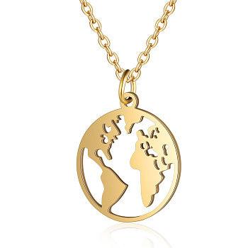 201 Stainless Steel Pendant Necklaces, with Cable Chains, Earth, Golden, 15.7 inch(40cm), 1.5mm, Pendant: 20x17.5x1mm