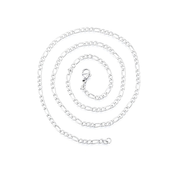 Men's 201 Stainless Steel Figaro Chains Necklace, Stainless Steel Color, 19.69 inch(50cm), Wide: 3mm