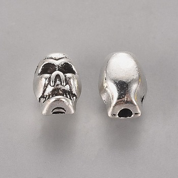 Metal Tibetan Style Alloy Beads, Cadmium Free & Lead Free, Skull Beads for Halloween, Antique Silver, about 6mm wide, 8mm long, 7.5mm thick, hole: 2.5mm