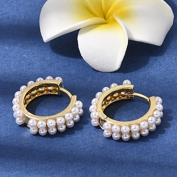 Round Brass Hoop Earrings, with ABS Plastic Pearl, Long-Lasting Plated, Rack Plating, Lead Free & Cadmium Free, Real 18K Gold Plated, 24x21.5x6mm