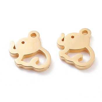 Ion Plating(IP) 304 Stainless Steel Charms, Laser Cut, Elephant, Golden, 12x11x1.5mm, Hole: 1.2mm