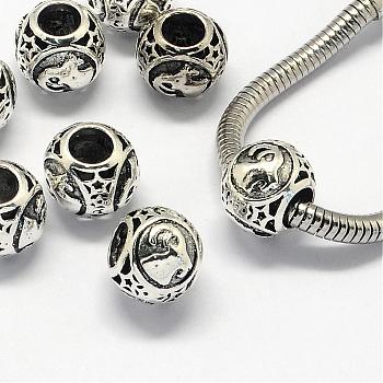 Alloy European Beads, Large Hole Rondelle Beads, with Constellation/Zodiac Sign, Antique Silver, Capricorn, 10.5x9mm, Hole: 4.5mm