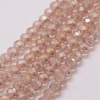 Electroplate Glass Bead Strands, Rondelle, Faceted, Rainbow Plated, Moccasin, 3~3.5x2mm, Hole: 1mm, about 120~125pcs/strand, 12.4 inch