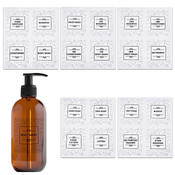 5 Sheets PVC Adhesive Bathroom Sorting Storage Stickers, Waterproof Soap Labels for Bathroom Can/Bottles, with Black Word, Grass Pattern, 230x200x0.2mm, Sticker: 95x80mm, 4pcs/sheet, 5 sheets/bag