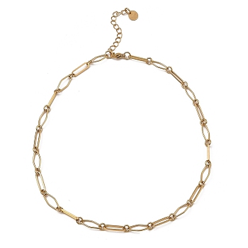 304 Stainless Steel Rhombus & Oval Link Chain Necklace, Real 18K Gold Plated, 16~16-1/8 inch(40.6~41cm)