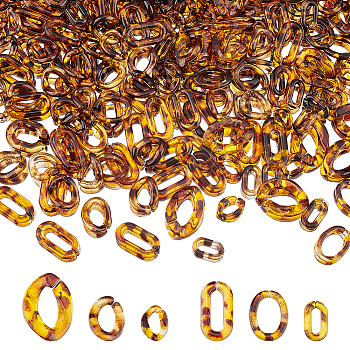 480Pcs 6 Style Transparent Acrylic Linking Rings, Quick Link Connectors, Imitation Leopard Skins, for Curb Chains Making, Twist & Oval, Goldenrod, 13~23x8.5~17x2.5~6mm, Inner Diameter: 7.5~13.5x3~8mm, 80pcs/style