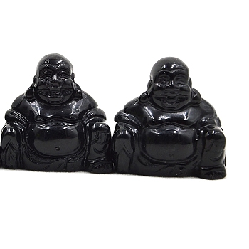 Natural Obsidian Carved Maitreya Buddha Statue Home Decoration, Feng Shui Figurines, 30mm