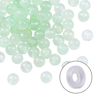 DIY Jewelry Bracelet Making Kits, 200Pcs 6mm Dyed Round Natural White Jade Beads and Flat Elastic Thread, Pale Green, 6mm, Hole: 1mm, 200pcs/box