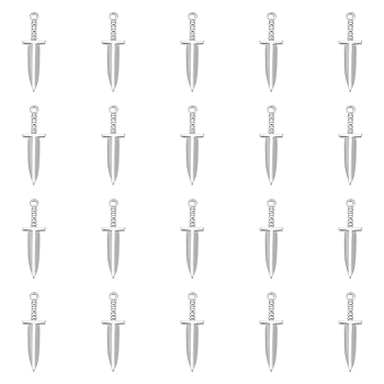 20Pcs 304 Stainless Steel Pendants, Sword Charm, Stainless Steel Color, 21x6.5x2mm, Hole: 1mm