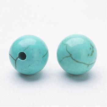 Natural Magnesite Beads, Dyed & Heated, Half Drilled, Round, Turquoise, 6~6.5mm, Hole: 1mm