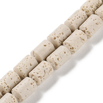 Synthetic Lava Rock Dyed Beads Strands, Column, Floral White, 10~10.5x6mm, Hole: 1mm, about 38pcs/strand, 15.24''(38.7cm)