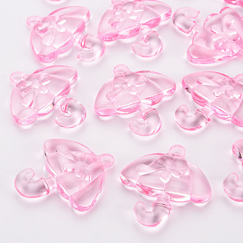 Transparent Acrylic Pendants, Umbrella with Bowknot, Pearl Pink, 42.5x38x7.5mm, Hole: 3x3.5mm, about 109pcs/500g