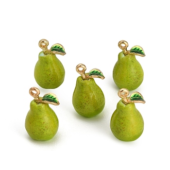 Alloy Enamel Pendants, 3D Pear Charms, Golden, Yellow Green, 19x12x11mm, Hole: 1.4mm