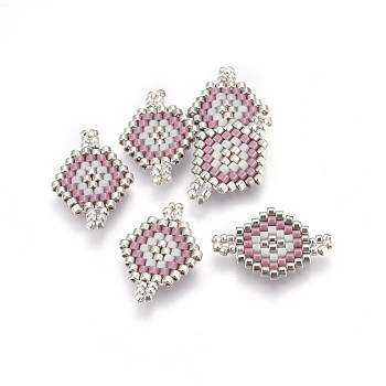 MIYUKI & TOHO Handmade Japanese Seed Beads Links, Loom Pattern, Rhombus, Pale Violet Red, 18~20x13~14x1.7mm, Hole: 2mm