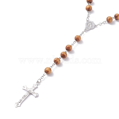 Religious Prayer Pine Wood Beaded Lariat Necklace(BJEW-O140-04P)-2