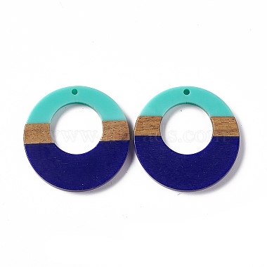 Dark Blue Ring Resin+Wood Pendants