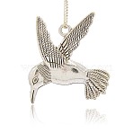 Tibetan Style Alloy Pendants, Hummingbird Necklace Pendants, Antique Silver, 52x48x4mm, Hole: 4mm(PALLOY-J154-68AS)