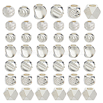 60Pcs 6 Styles Brass Spacer Beads, 925 Sterling Silver Plated, 4~4.8x3~5mm, Hole: 1.5~2mm, 10pcs/style(KK-HS0015-38)