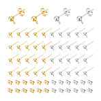 304 Stainless Steel Stud Earring Findings, with Ear Nuts, Round, Mixed Color, Stud Earring Findings: 80pcs/box, Ear Nuts: 80pcs/box(STAS-UN0015-38)
