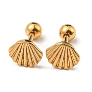 Ion Plating(IP) 304 Stainless Steel Stud Earrings, Shell Shape, Golden, 6.5x8mm(EJEW-Z034-11G)