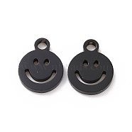 Vacuum Plating 304 Stainless Steel Charms, Cut-Out, Manual Polishing, Hollow, Flat Round with Smile, Electrophoresis Black, 8x6x1mm, Hole: 0.8mm(X-STAS-G215-03B)