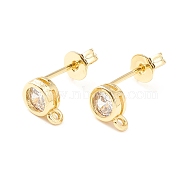 Rack Plating Brass Micro Pave Cubic Zirconia Stud Earring Findings, Cadmium Free & Nickel Free & Lead Free, Long-Lasting Plated, Flat Round, Real 18K Gold Plated, 7.5x5mm, Hole: 0.8mm, Pin: 0.7mm(KK-D073-29G)