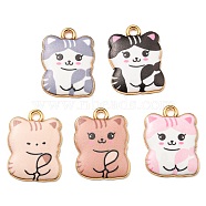 Printed Alloy Pendants, Golden, Cadmium Free & Nickel Free & Lead Free, Cat Shape Charms, Mixed Color, 22x17x3mm, Hole: 2mm(ENAM-L042-07G)