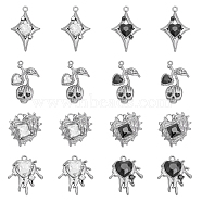 CHGCRAFT 16Pcs 8 Style Alloy Glass Pendants, Star & Skull & Heart Charms, Gunmetal, Mixed Color, 23~30.5x19.5~24x4~6mm, Hole: 1.8~4.5x1.8~3mm, 2Pcs/style(FIND-CA0007-99)