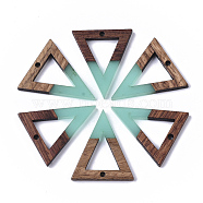 Resin & Walnut Wood Pendants, Triangle, Dark Turquoise, 27.5x24x3.5mm, Hole: 1.8mm(RESI-S358-56C)