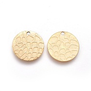 Ion Plating(IP) 304 Stainless Steel Charms, Textured, Flat Round with Bumpy, Golden, 15x1mm, Hole: 1.2mm(STAS-E455-03G-15mm)