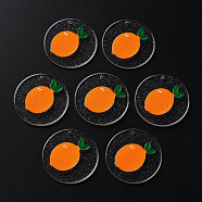 Cellulose Acetate(Resin) Pendants, with Glitter Powder, Flat Round with Lemon, Dark Orange, 30x4mm, Hole: 1.4mm(KY-N015-74)
