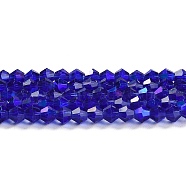 Transparent Electroplate Glass Beads Strands, AB Color Plated, Faceted, Bicone, Dark Blue, 3.5~3.8x3mm, Hole: 0.8mm, about 113~115pcs/strand, 14.17~14.37 inch(36~36.5cm)(EGLA-A039-T3mm-L06)