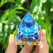 Resin Orgonite Pyramid Home Display Decorations, with Natural Gemstone Chips, Cyan, 60x60x60mm(G-PW0004-56B-04)