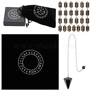 Flannelette Square Altar Tarot Tablecloth, with Cloth Packing Pouches Drawstring Bags, Arrow Shaped Wood Runes Cutouts & Natural Black Stone Drowsing Pendulum, Black(AJEW-CP0005-05)