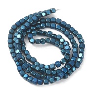 Vacuum Plating Electroplate Non-magnetic Synthetic Hematite Beads Strands, Matte Style Beads, Cube, Blue Plated, 3x3x3mm, Hole: 1mm, about 142pcs/strand, 15.70''(39.88cm)(G-YW0001-48F)