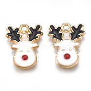 Alloy Pendants, Cadmium Free & Lead Free, with Enamel, Christmas Reindeer/Stag, Light Gold, Creamy White, 17x13x1.5mm, Hole: 1.5mm(ENAM-S115-055)