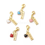 Alloy Enamel Heart Pendant Decorations, Word Love Lobster Clasp Charms, Clip-on Charms, for Keychain, Purse, Backpack Ornament, Stitch Marker, for Valentine's Day, Mixed Color, 33mm(HJEW-JM00713-01)