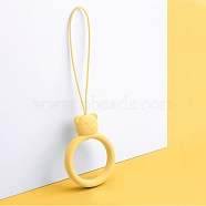 Ring with Bear Shapes Silicone Mobile Phone Finger Rings, Finger Ring Short Hanging Lanyards, Gold, 9.5~10cm, Ring: 40x30x9mm(MOBA-PW0001-20G)