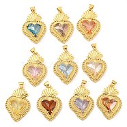 Rack Plating Brass Pendants, with Glass, Long-Lasting Plated, Cadmium Free & Lead Free, Strawberry Charms, Mixed Color, 30x21x6.5mm, Hole: 4x3.5mm(ZIRC-L100-163G)