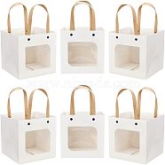 Craft Paper Handbags, with Clear Square Windows, Gift Bags, Rectangle, White, Unfold: 26x15x15cm(CARB-WH0018-03B)