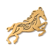 304 Stainless Steel Pendants, Laser Cut, Horse Charm, Real 18K Gold Plated, 37.5x21x1mm, Hole: 1mm(STAS-U010-19G)